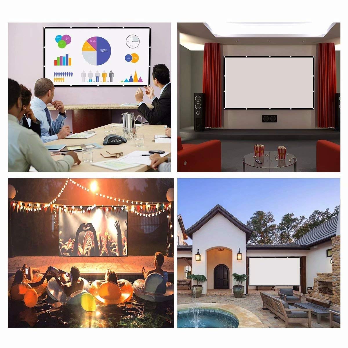 60インチ、100インチ、120インチ、150インチのシンプ - Home Cinema Blanc のレビューと価格